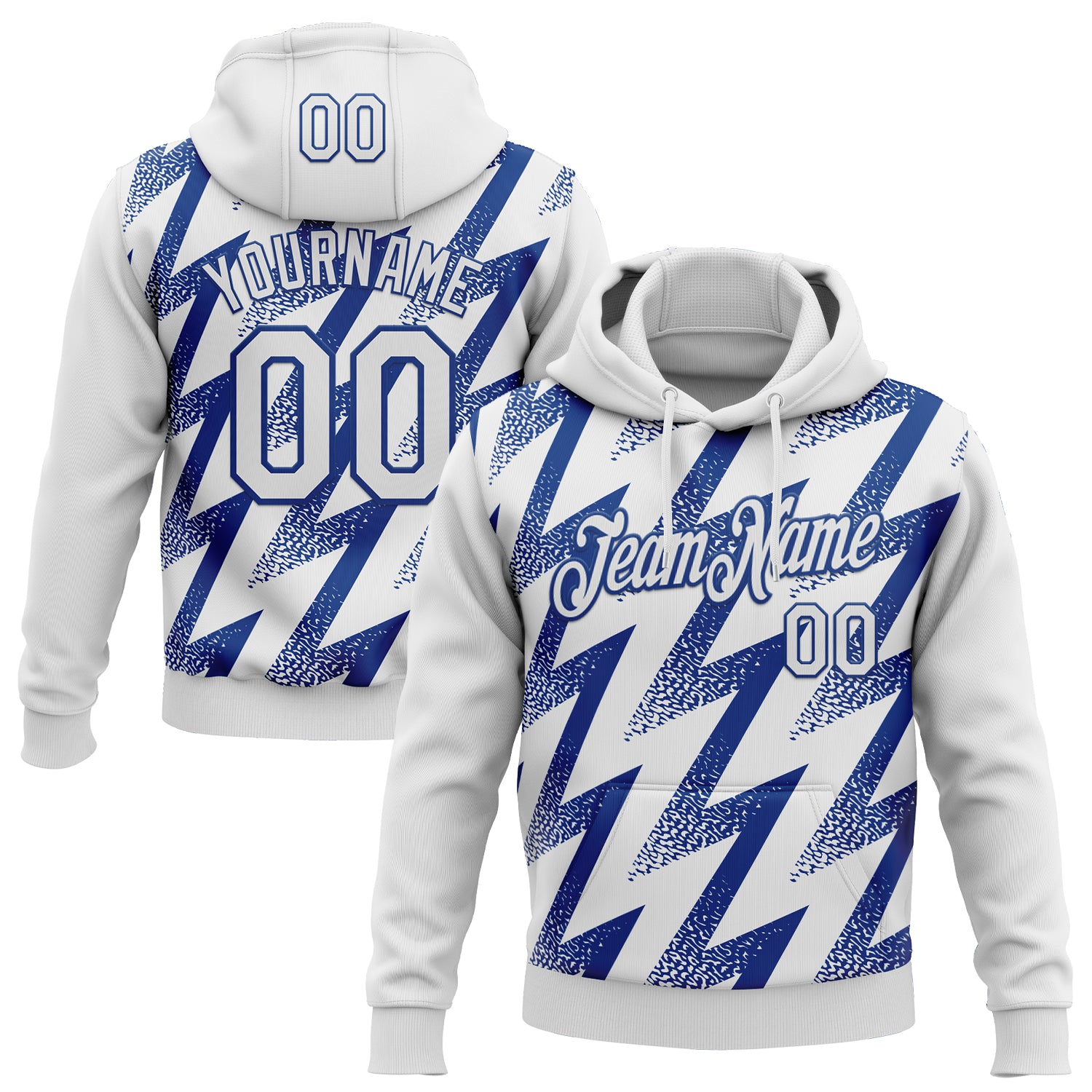 Custom Stitched White Royal Zigzag Shape Sports Pullover Sweatshirt Hoodie