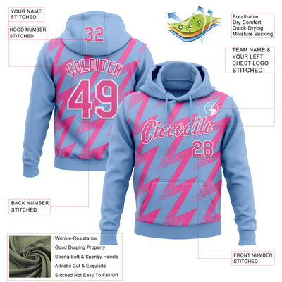 Custom Stitched Light Blue Pink-White Zigzag Shape Sports Pullover Sweatshirt Hoodie