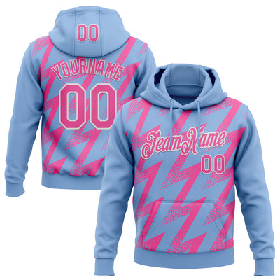 Custom Stitched Light Blue Pink-White Zigzag Shape Sports Pullover Sweatshirt Hoodie
