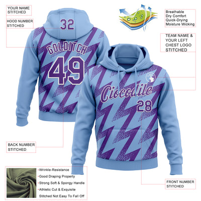 Custom Stitched Light Blue Purple-White Zigzag Shape Sports Pullover Sweatshirt Hoodie