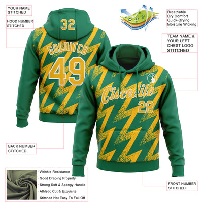 Custom Stitched Kelly Green Gold-White Zigzag Shape Sports Pullover Sweatshirt Hoodie