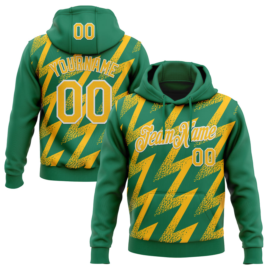 Custom Stitched Kelly Green Gold-White Zigzag Shape Sports Pullover Sweatshirt Hoodie