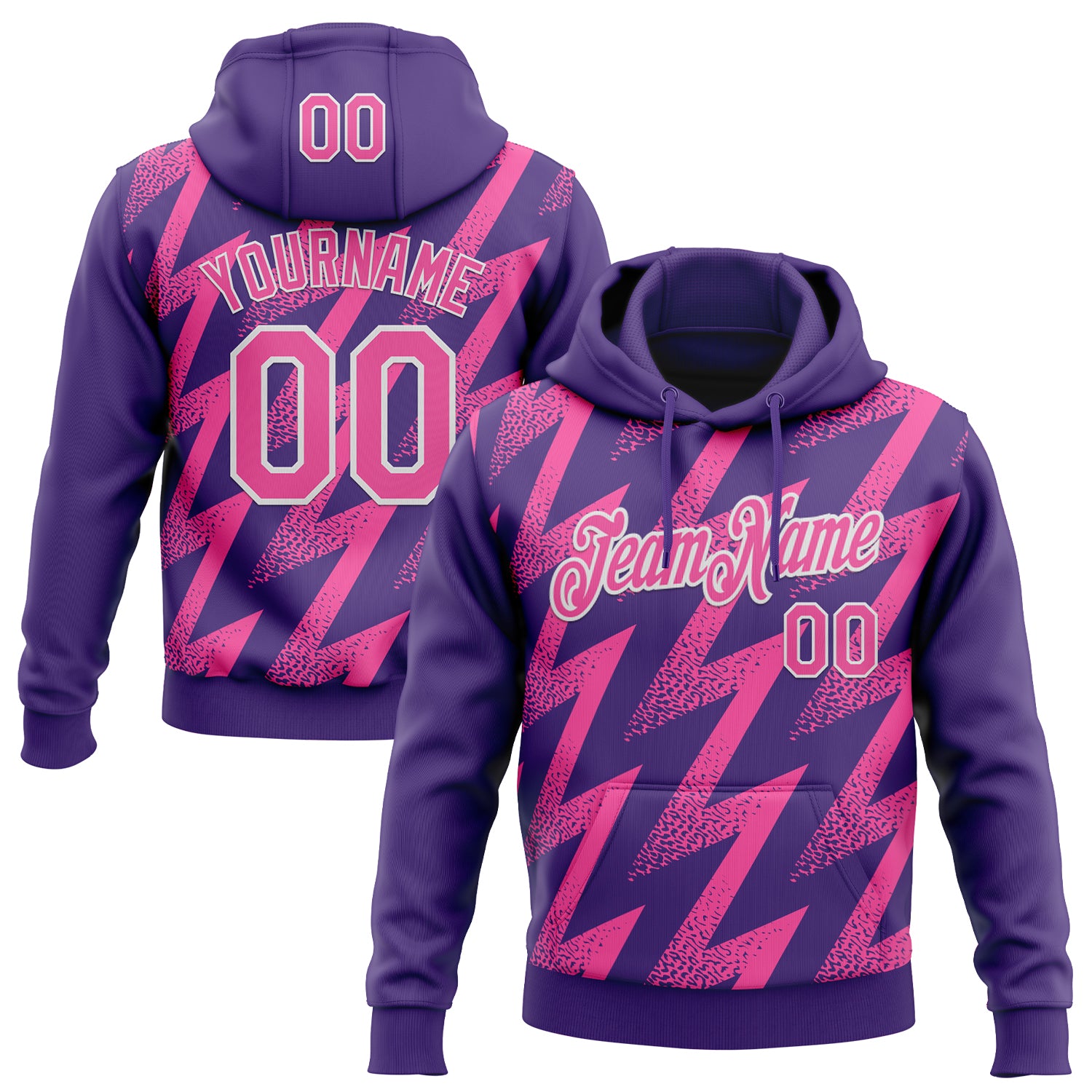 Custom Stitched Purple Pink-White Zigzag Shape Sports Pullover Sweatshirt Hoodie