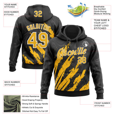 Custom Stitched Black Gold-White Splash Sports Pullover Sweatshirt Hoodie
