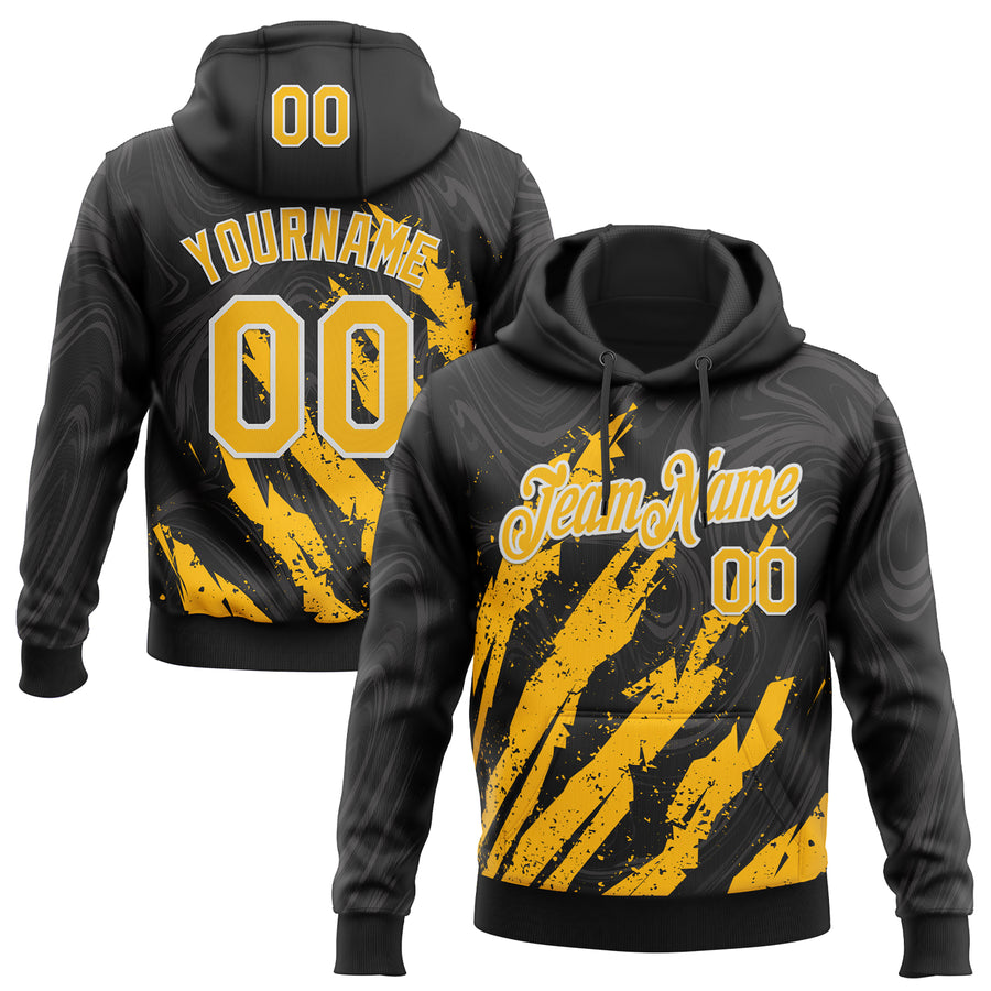 Custom Stitched Black Gold-White Splash Sports Pullover Sweatshirt Hoodie