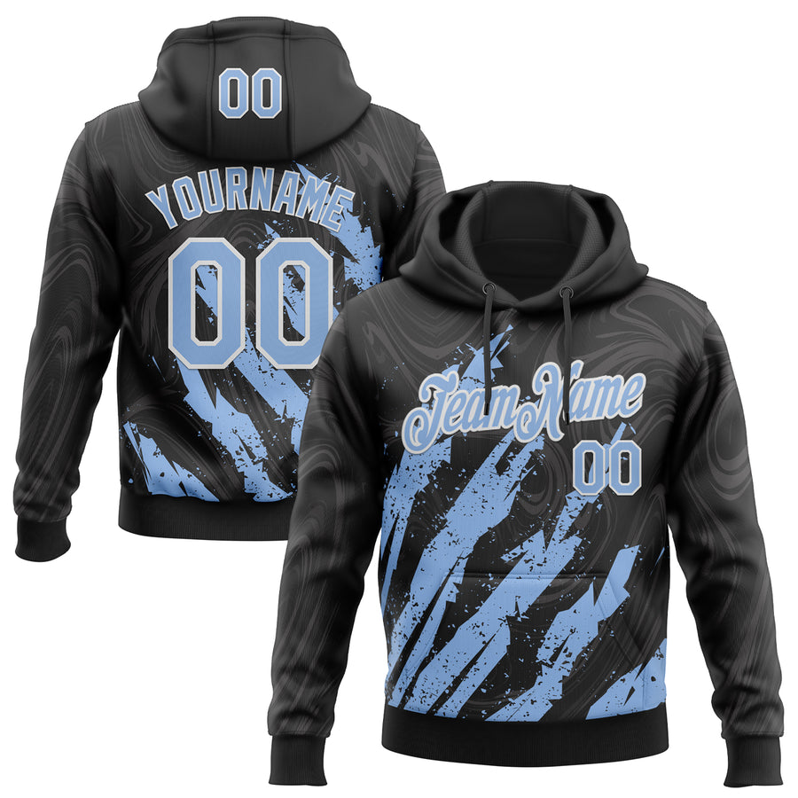 Custom Stitched Black Light Blue-White Splash Sports Pullover Sweatshirt Hoodie