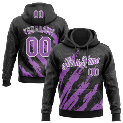 Custom Stitched Black Medium Purple-White Splash Sports Pullover Sweatshirt Hoodie