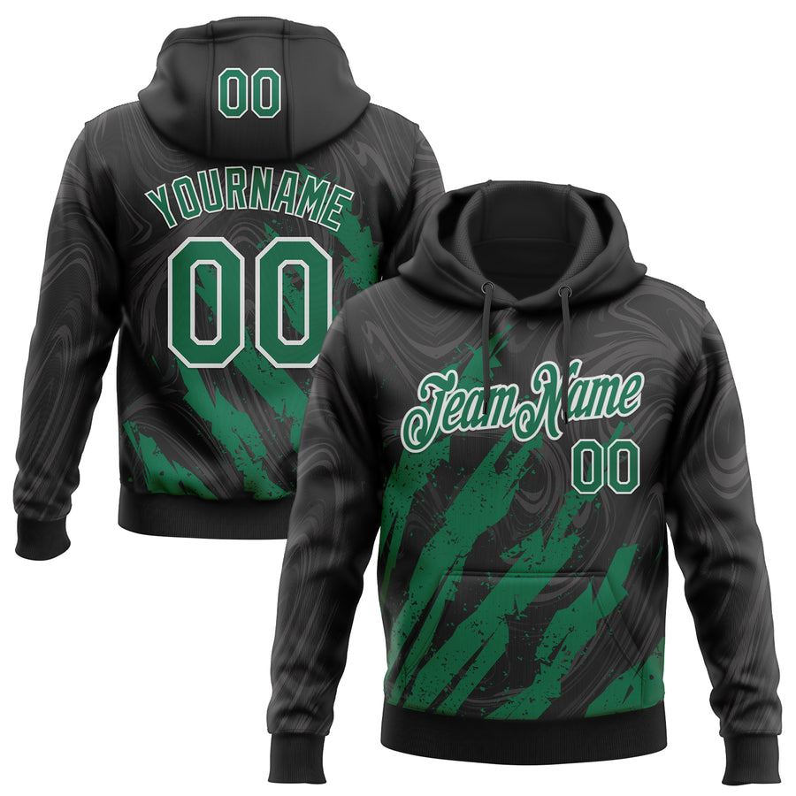 Custom Stitched Black Kelly Green-White Splash Sports Pullover Sweatshirt Hoodie
