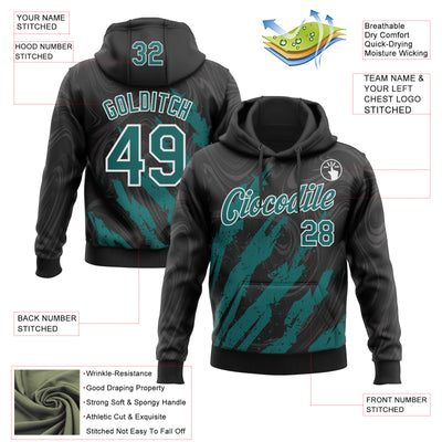 Custom Stitched Black Teal-White Splash Sports Pullover Sweatshirt Hoodie