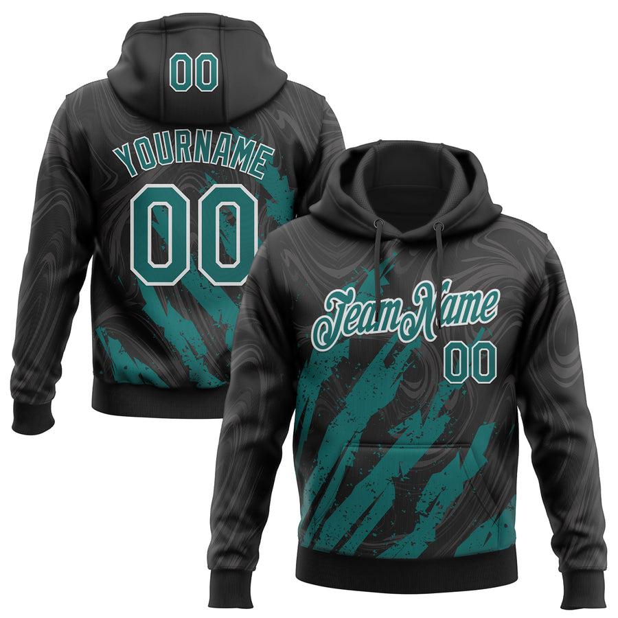 Custom Stitched Black Teal-White Splash Sports Pullover Sweatshirt Hoodie