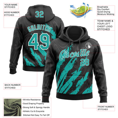 Custom Stitched Black Aqua-White Splash Sports Pullover Sweatshirt Hoodie