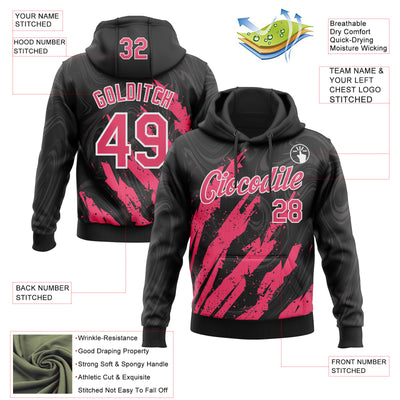 Custom Stitched Black Neon Pink-White Splash Sports Pullover Sweatshirt Hoodie