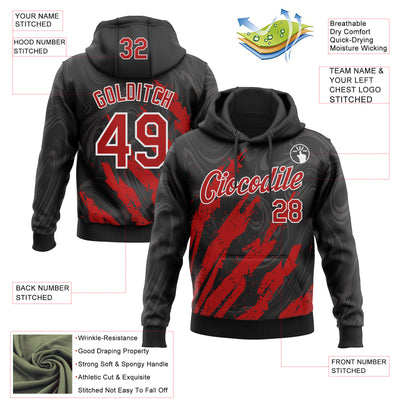 Custom Stitched Black Red-White Splash Sports Pullover Sweatshirt Hoodie