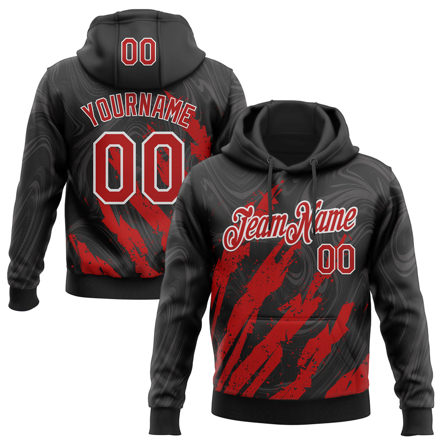 Custom Stitched Black Red-White Splash Sports Pullover Sweatshirt Hoodie