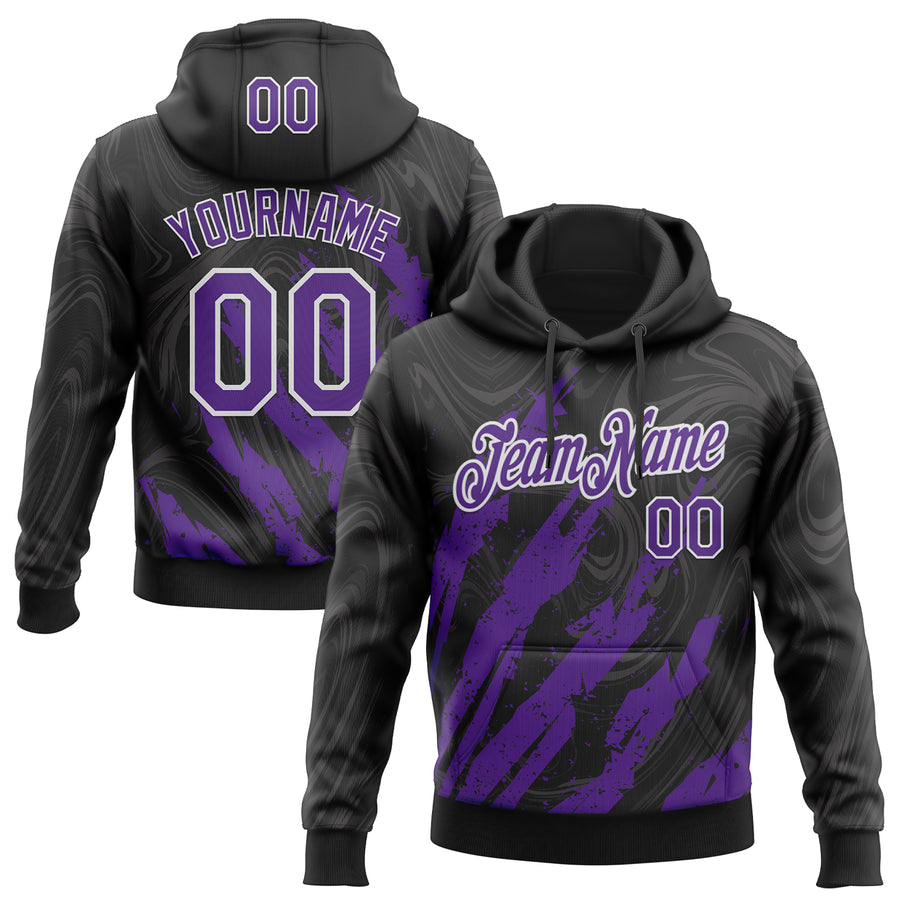 Custom Stitched Black Purple-White Splash Sports Pullover Sweatshirt Hoodie