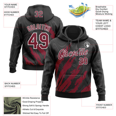 Custom Stitched Black Crimson-White Splash Sports Pullover Sweatshirt Hoodie