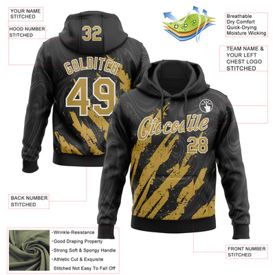 Custom Stitched Black Old Gold-White Splash Sports Pullover Sweatshirt Hoodie