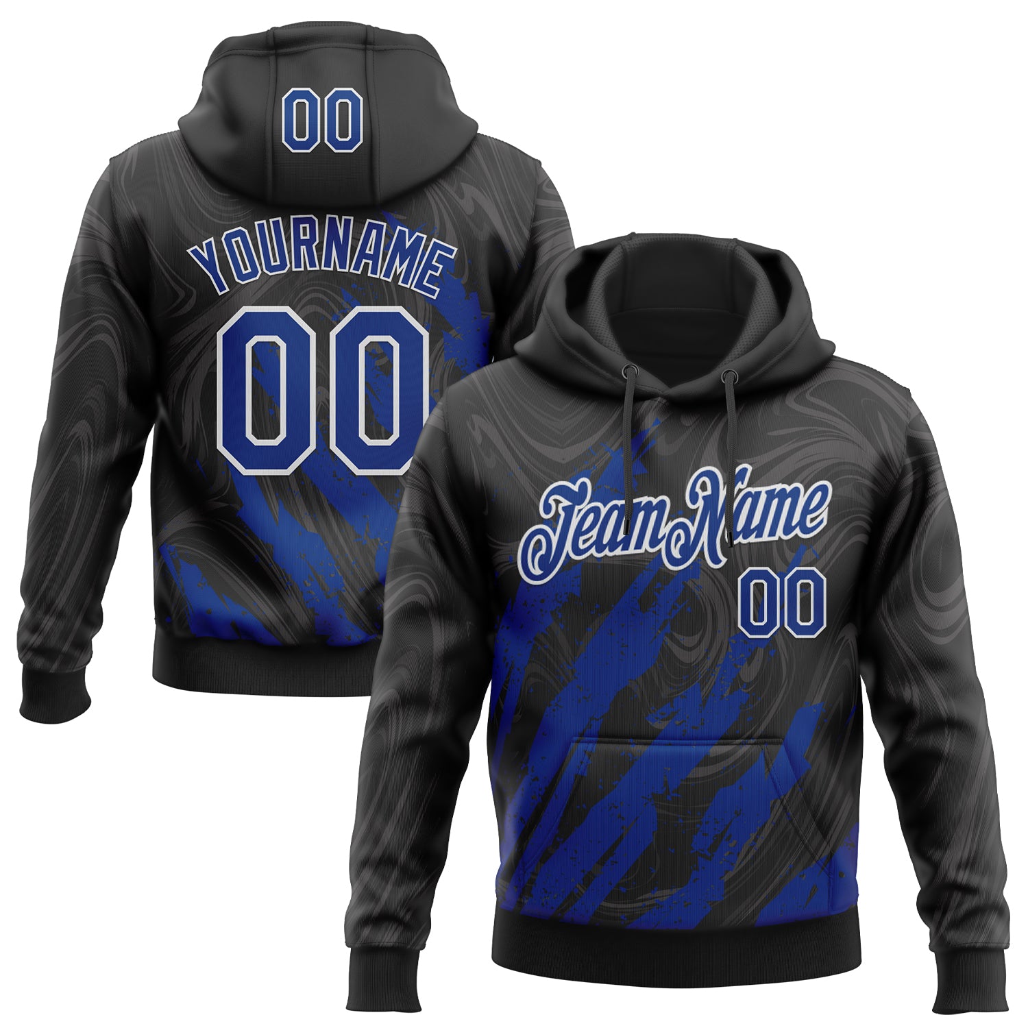 Custom Stitched Black Royal-White Splash Sports Pullover Sweatshirt Hoodie