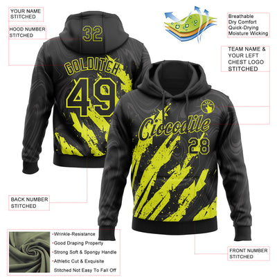 Custom Stitched Black Neon Yellow Splash Sports Pullover Sweatshirt Hoodie
