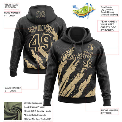 Custom Stitched Black Vegas Gold Splash Sports Pullover Sweatshirt Hoodie