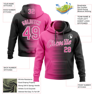 Custom Stitched Black Pink-White Gradient Line Sports Pullover Sweatshirt Hoodie