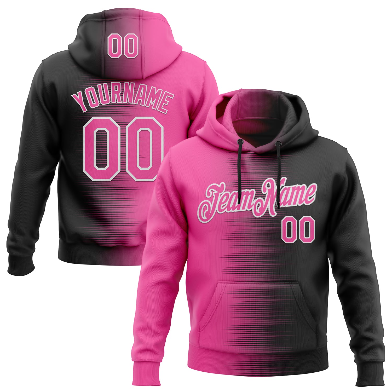 Custom Stitched Black Pink-White Gradient Line Sports Pullover Sweatshirt Hoodie