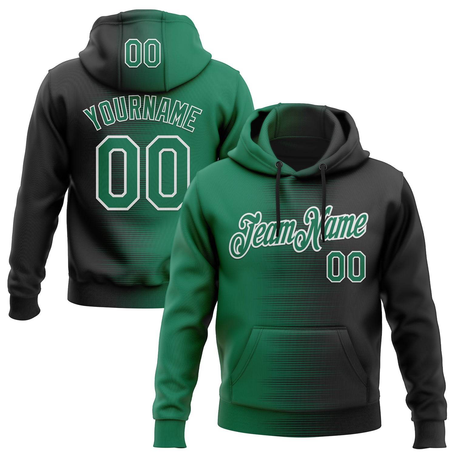 Custom Stitched Black Kelly Green-White Gradient Line Sports Pullover Sweatshirt Hoodie