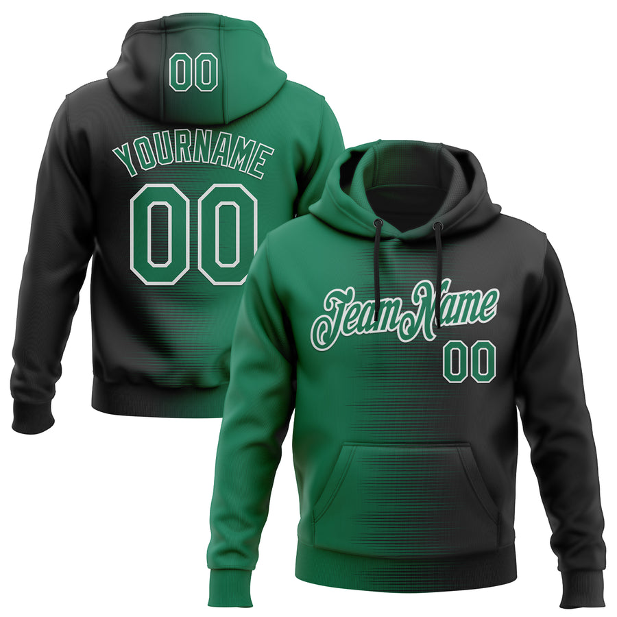 Custom Stitched Black Kelly Green-White Gradient Line Sports Pullover Sweatshirt Hoodie