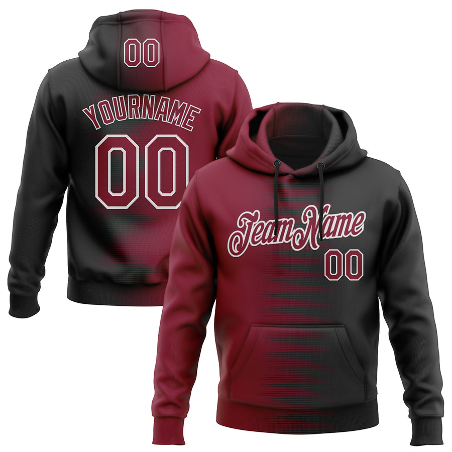 Custom Stitched Black Crimson-White Gradient Line Sports Pullover Sweatshirt Hoodie