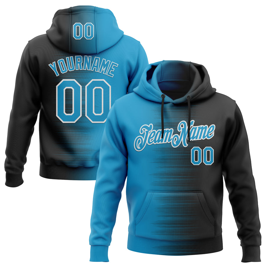 Custom Stitched Black Panther Blue-White Gradient Line Sports Pullover Sweatshirt Hoodie