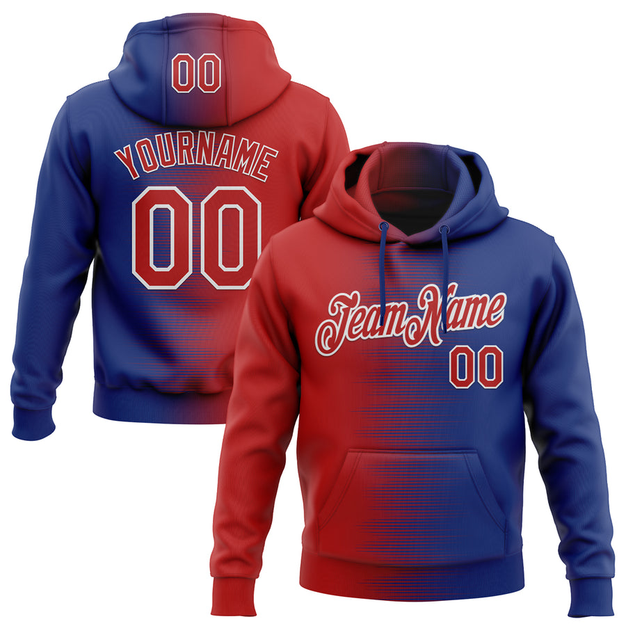 Custom Stitched Royal Red-White Gradient Line Sports Pullover Sweatshirt Hoodie