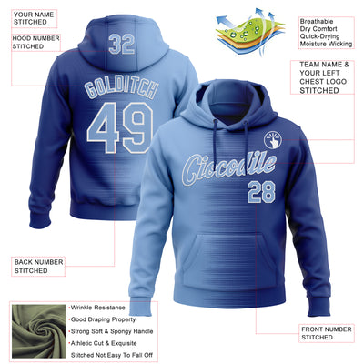 Custom Stitched Royal Light Blue-White Gradient Line Sports Pullover Sweatshirt Hoodie