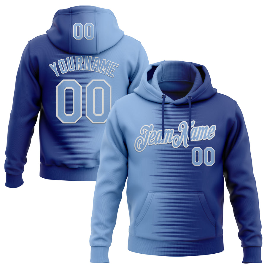 Custom Stitched Royal Light Blue-White Gradient Line Sports Pullover Sweatshirt Hoodie
