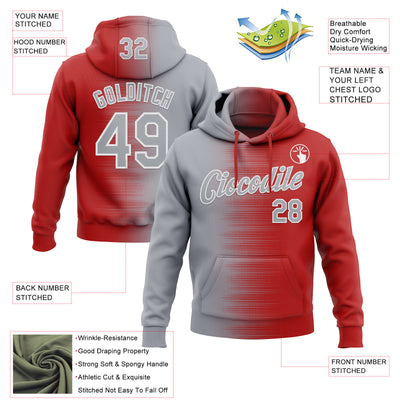 Custom Stitched Red Gray-White Gradient Line Sports Pullover Sweatshirt Hoodie