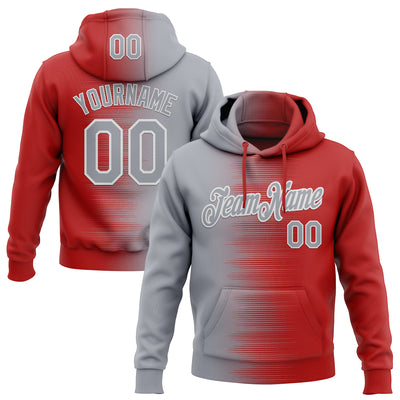 Custom Stitched Red Gray-White Gradient Line Sports Pullover Sweatshirt Hoodie