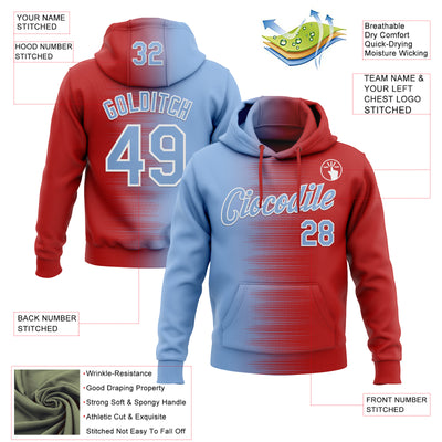 Custom Stitched Red Light Blue-White Gradient Line Sports Pullover Sweatshirt Hoodie