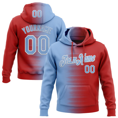 Custom Stitched Red Light Blue-White Gradient Line Sports Pullover Sweatshirt Hoodie