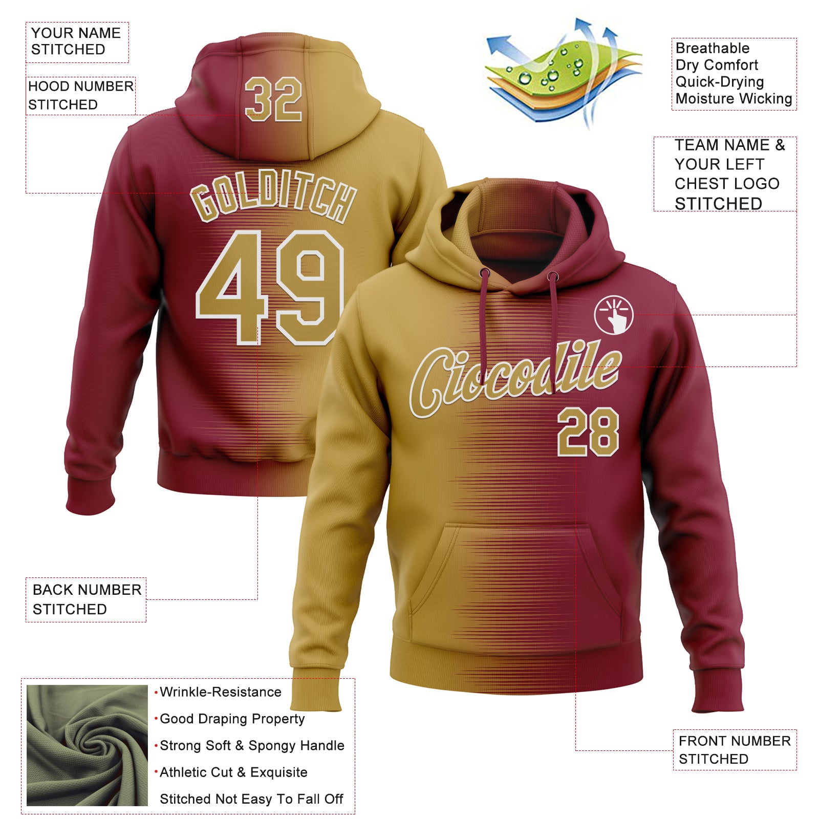 Custom Stitched Crimson Old Gold-White Gradient Line Sports Pullover Sweatshirt Hoodie