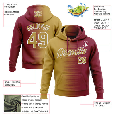 Custom Stitched Crimson Old Gold-White Gradient Line Sports Pullover Sweatshirt Hoodie
