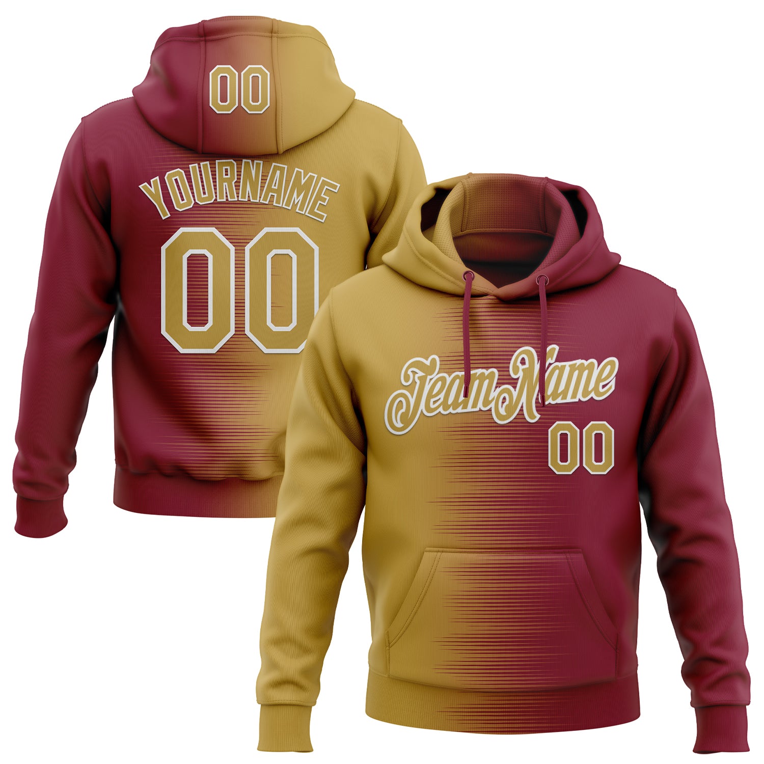 Custom Stitched Crimson Old Gold-White Gradient Line Sports Pullover Sweatshirt Hoodie