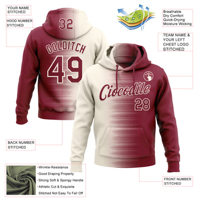 Custom Stitched Crimson Cream Gradient Line Sports Pullover Sweatshirt Hoodie