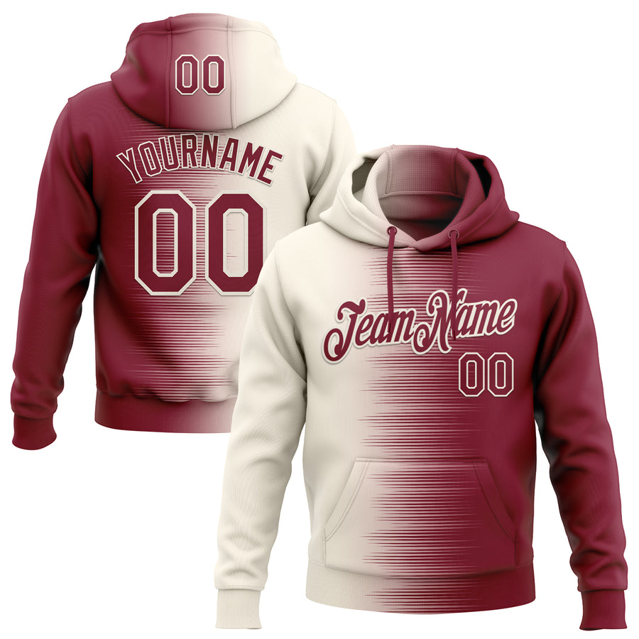Custom Stitched Crimson Cream Gradient Line Sports Pullover Sweatshirt Hoodie