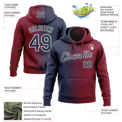 Custom Stitched Crimson Navy-White Gradient Line Sports Pullover Sweatshirt Hoodie