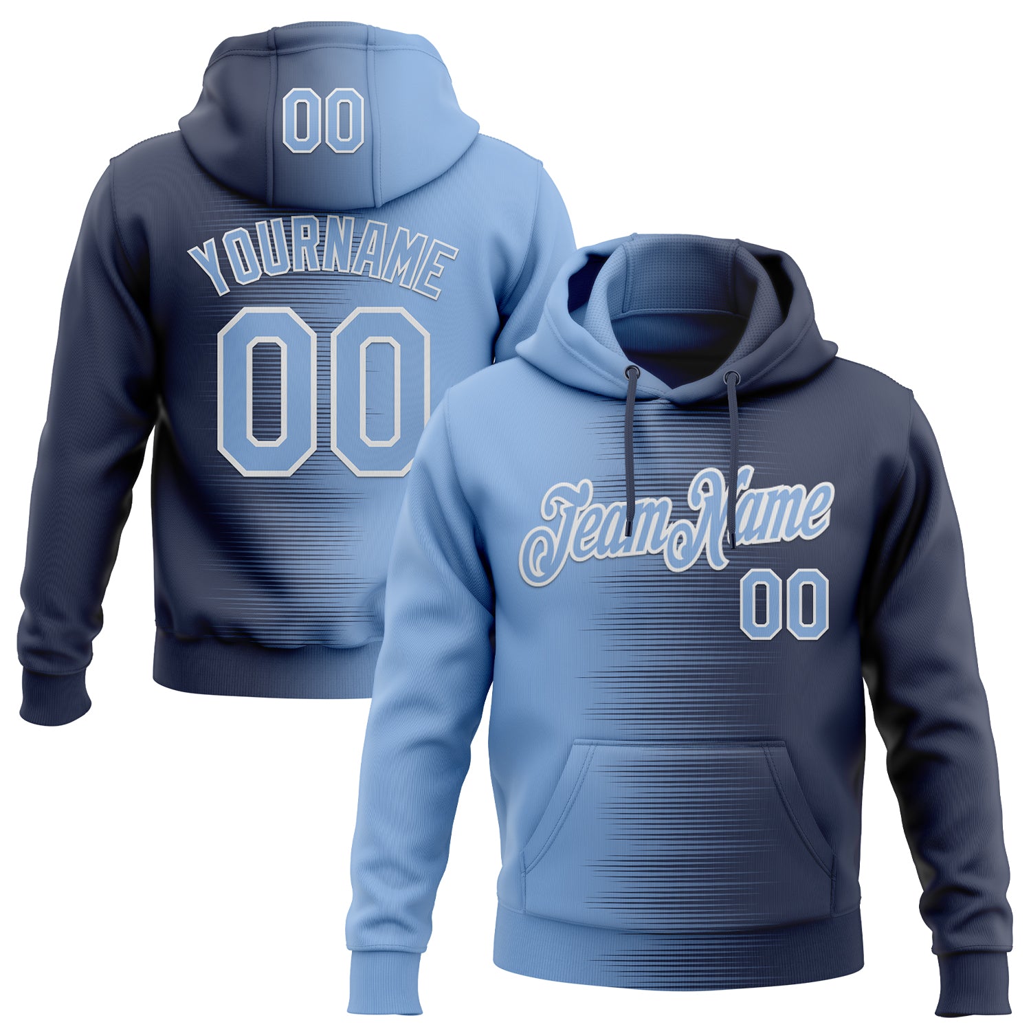 Custom Stitched Navy Light Blue-White Gradient Line Sports Pullover Sweatshirt Hoodie