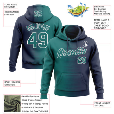 Custom Stitched Navy Teal-White Gradient Line Sports Pullover Sweatshirt Hoodie