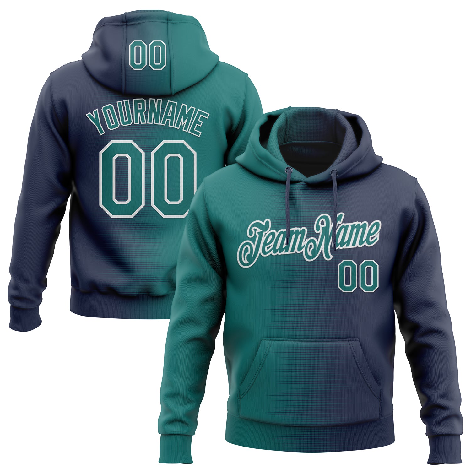 Custom Stitched Navy Teal-White Gradient Line Sports Pullover Sweatshirt Hoodie
