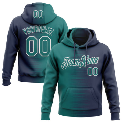 Custom Stitched Navy Teal-White Gradient Line Sports Pullover Sweatshirt Hoodie