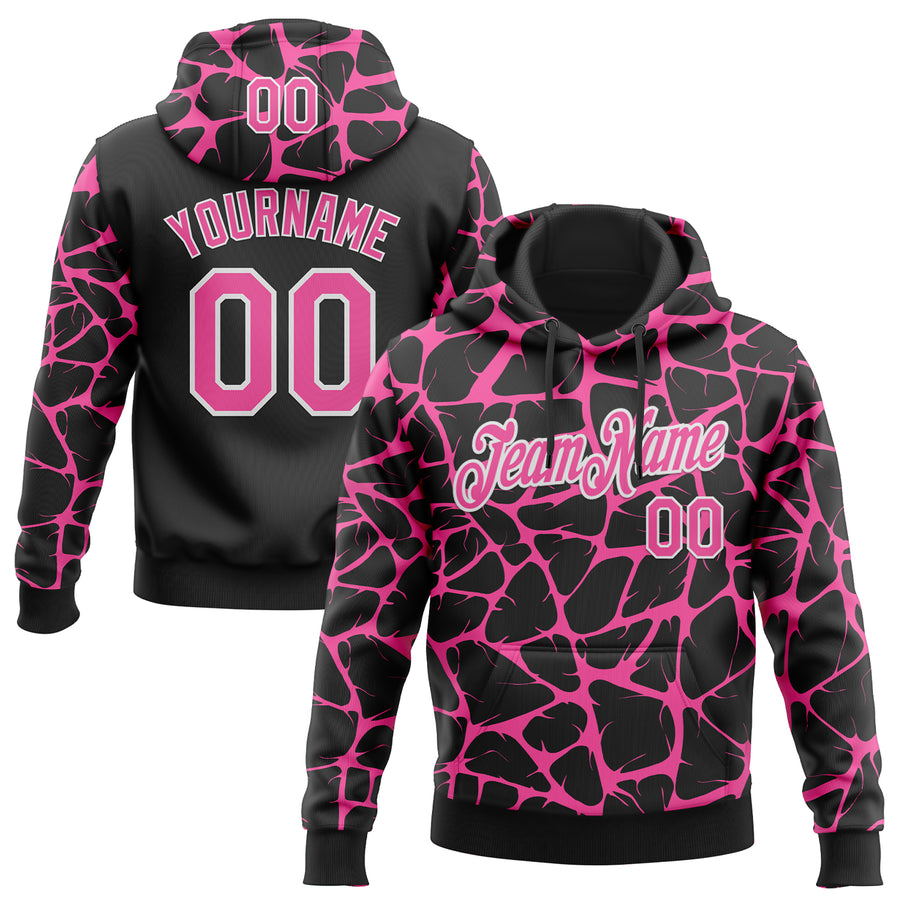 Custom Stitched Black Pink-White Abstract Network Pattern Sports Pullover Sweatshirt Hoodie