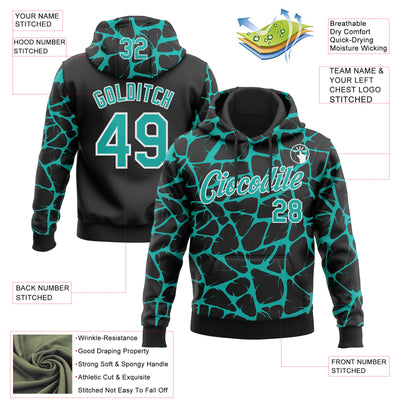 Custom Stitched Black Aqua-White Abstract Network Pattern Sports Pullover Sweatshirt Hoodie