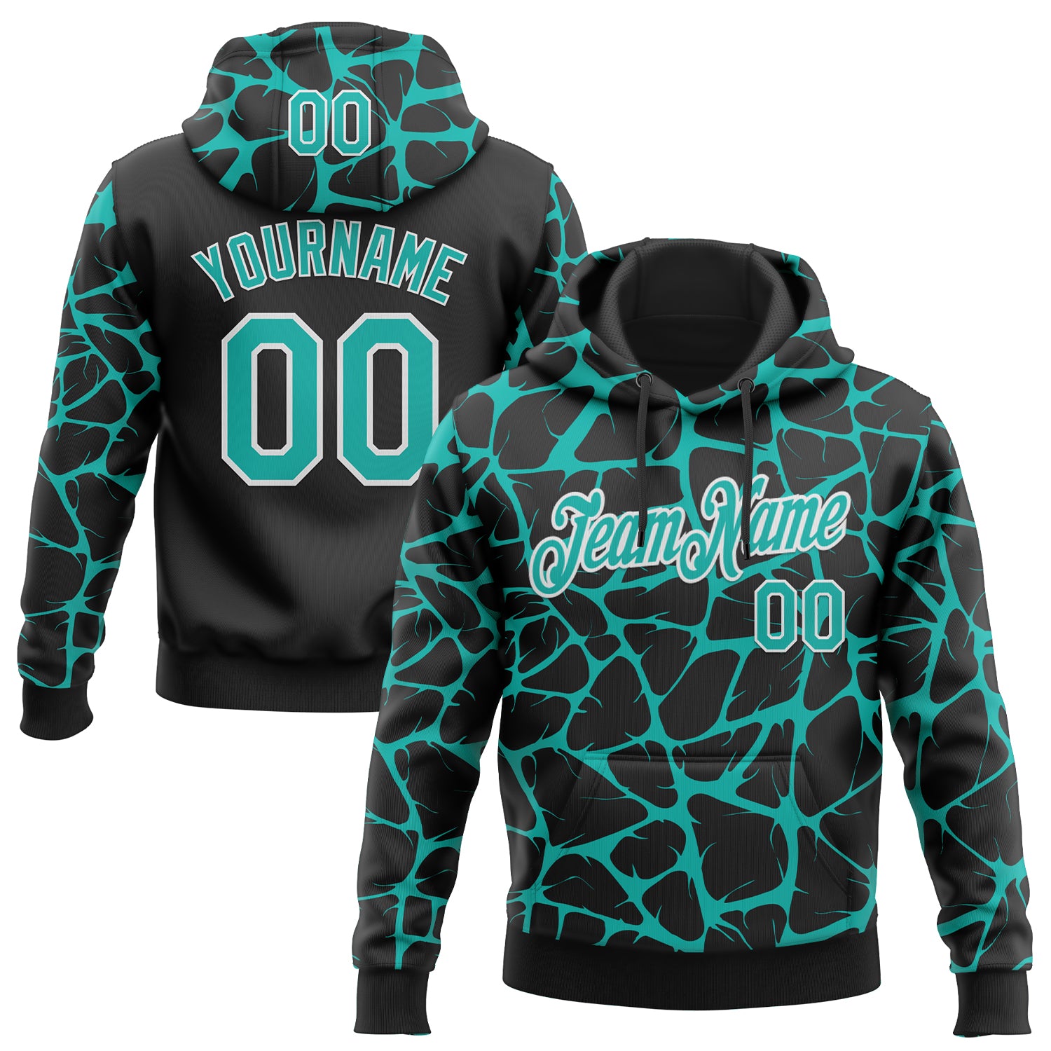 Custom Stitched Black Aqua-White Abstract Network Pattern Sports Pullover Sweatshirt Hoodie